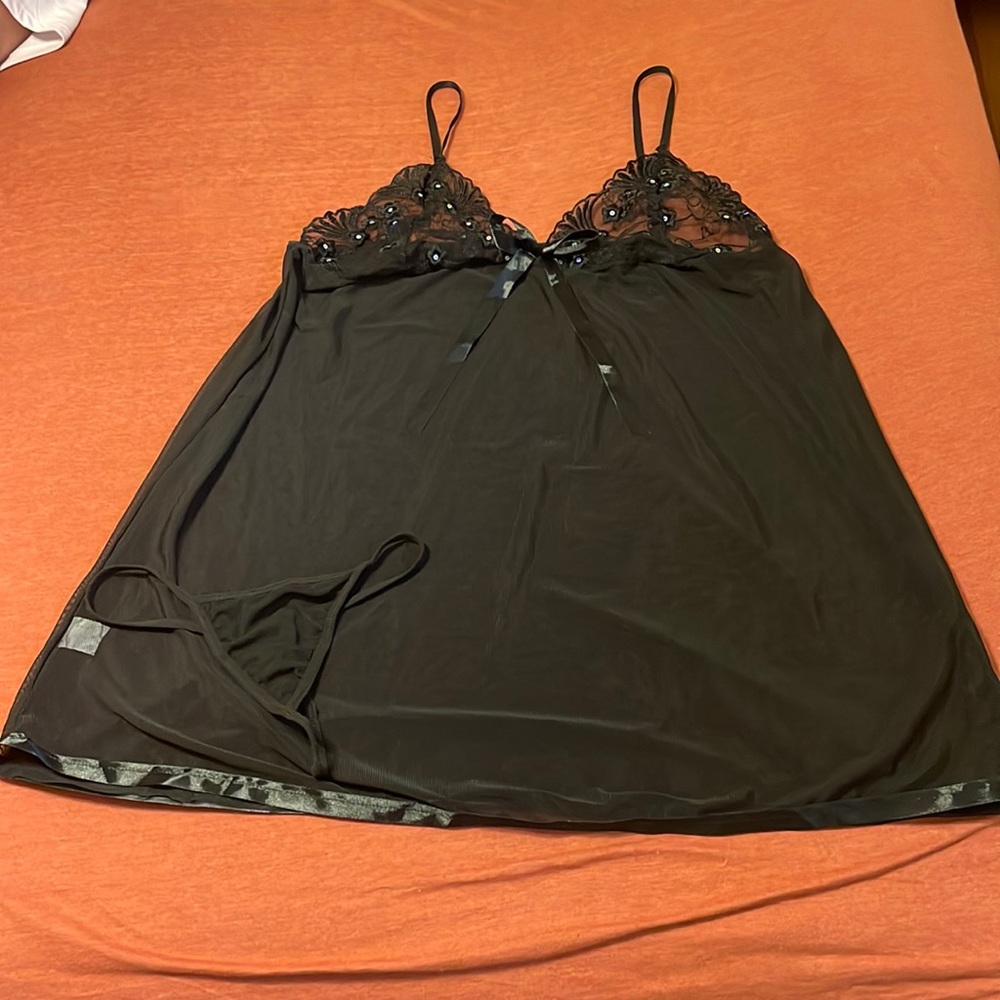 See through black pajamas with thong